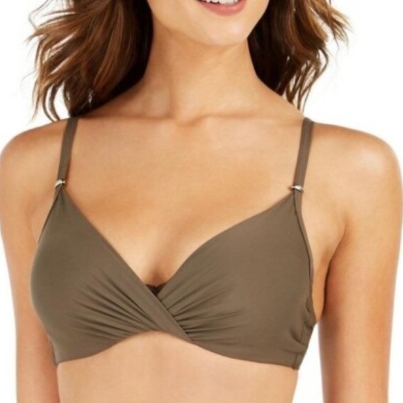 Calvin Klein Women's XXL Olive Green Twist Bikini Swimsuit Top NEW - Picture 1 of 7